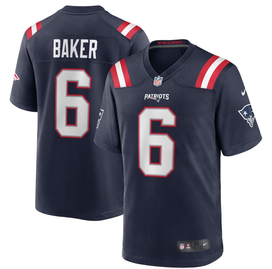 Men New England Patriots Nike 6 Javon Baker Navy Team Game Jersey